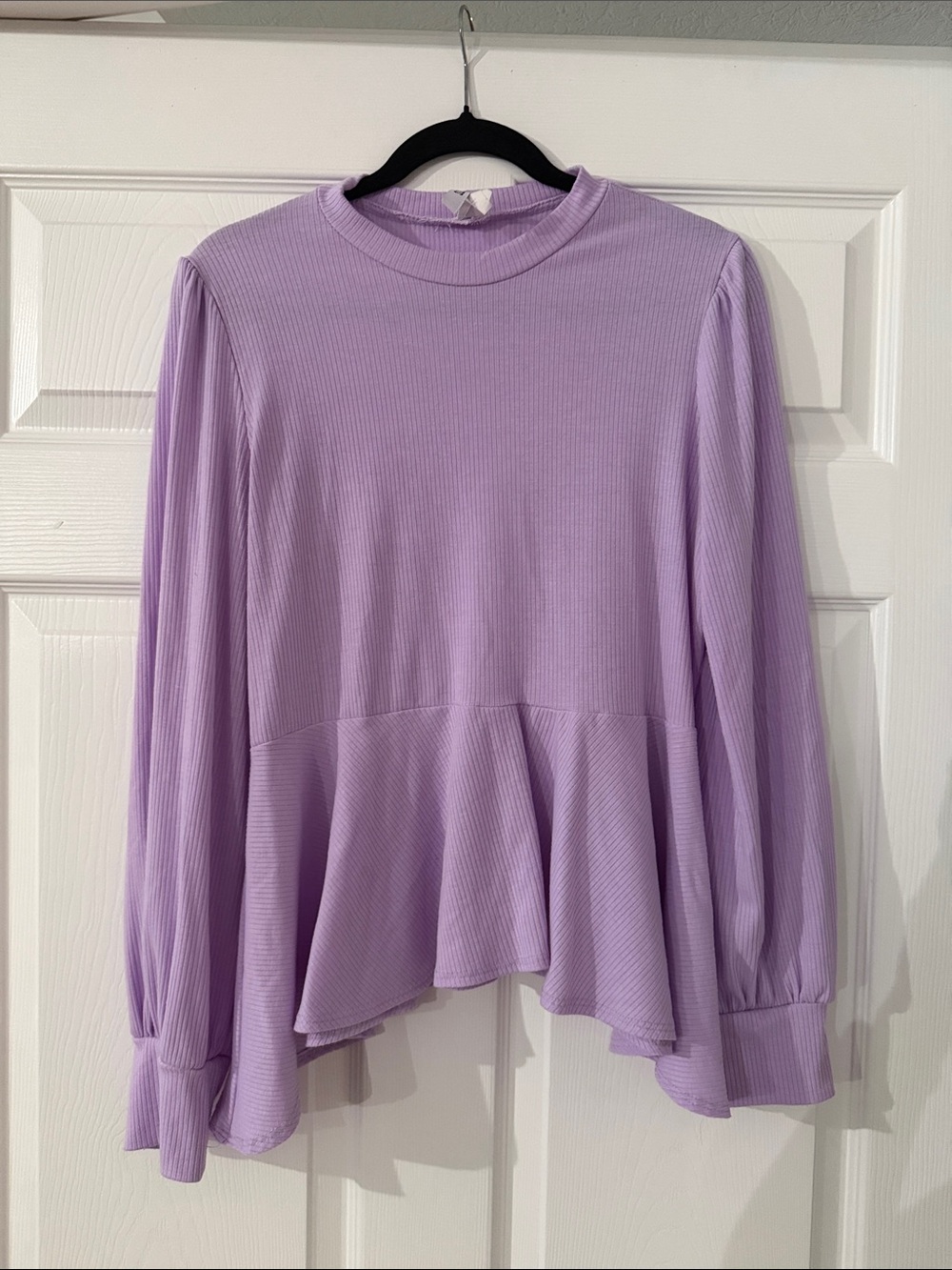 Lilac Peplum Long-Sleeve Ribbed Tunic